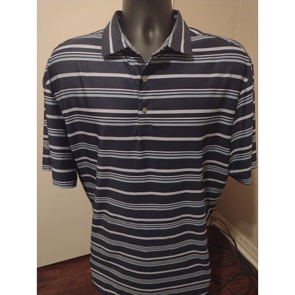 Men's Hickey Freeman Polo Shirt Short Sleeve Large L Blue Striped Golf